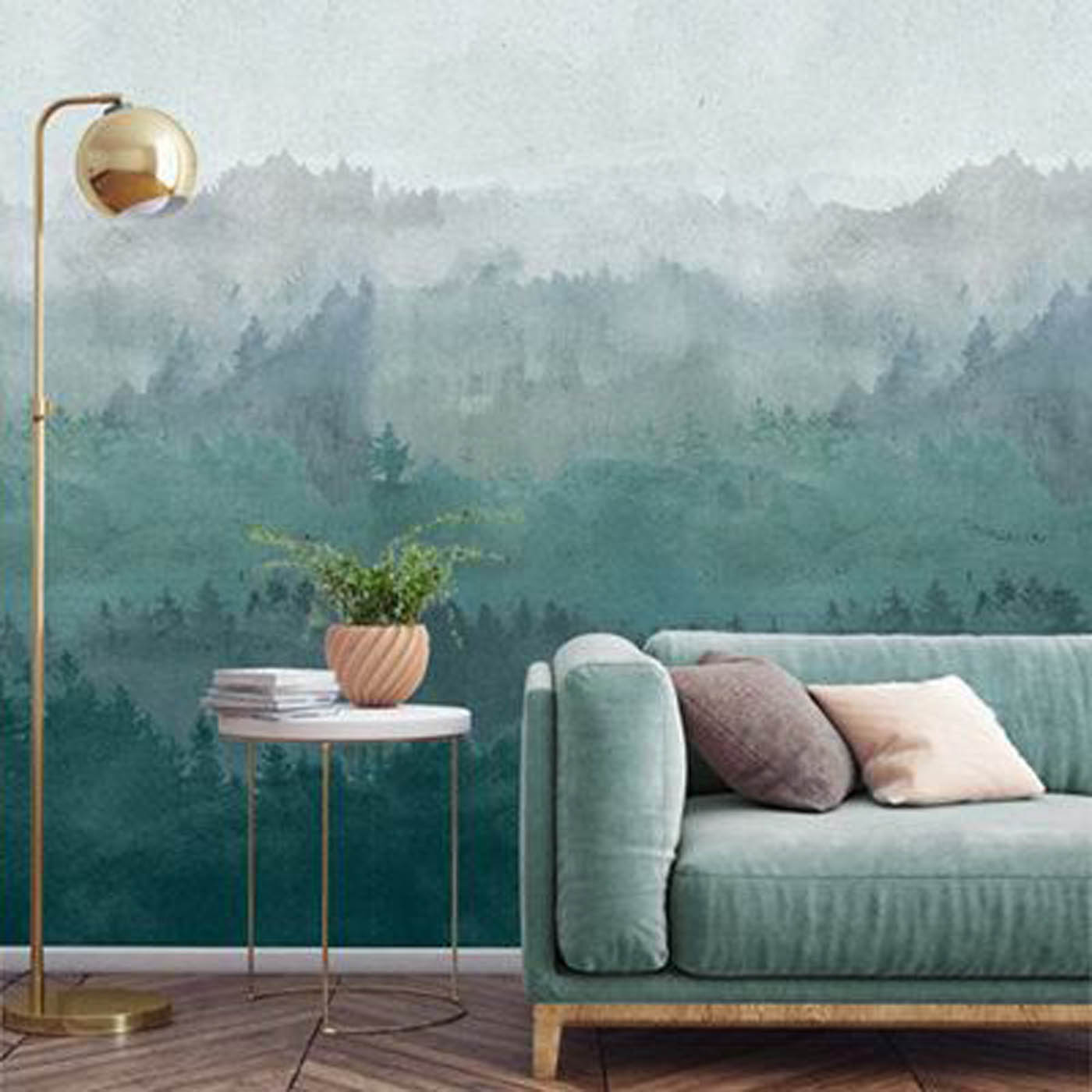 Wallpaper Mural Matt Green Forest Landscape Removable Washable Modern 4.45m² - Image 1