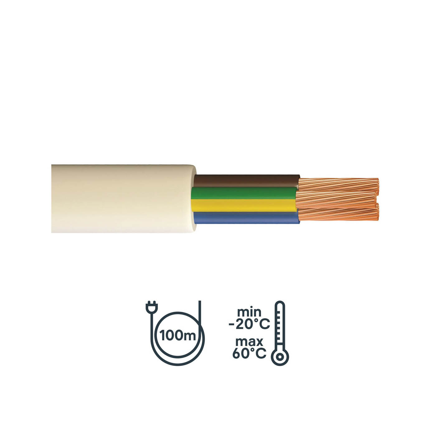 Time 3-Core Flexible Cable White 1.5mm² x 100m Domestic Low Smoke Zero Halogen - Image 1
