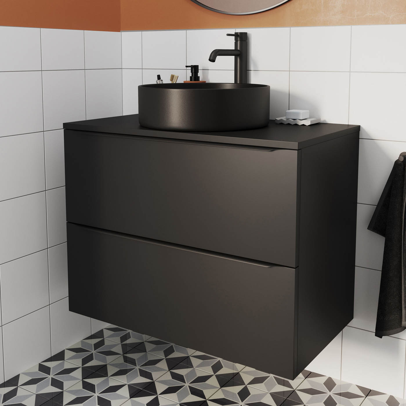 Imandra Bathroom Cabinet Under Sink Matt Black Wall-Mounted (H)600mm (W)800mm - Image 3