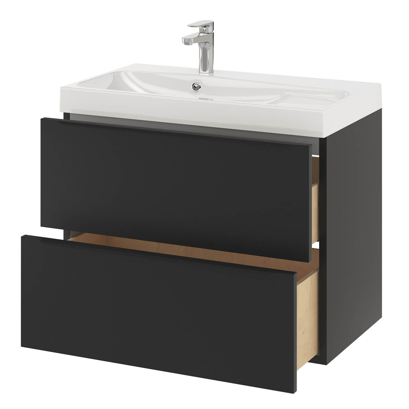 Imandra Bathroom Cabinet Under Sink Matt Black Wall-Mounted (H)600mm (W)800mm - Image 7