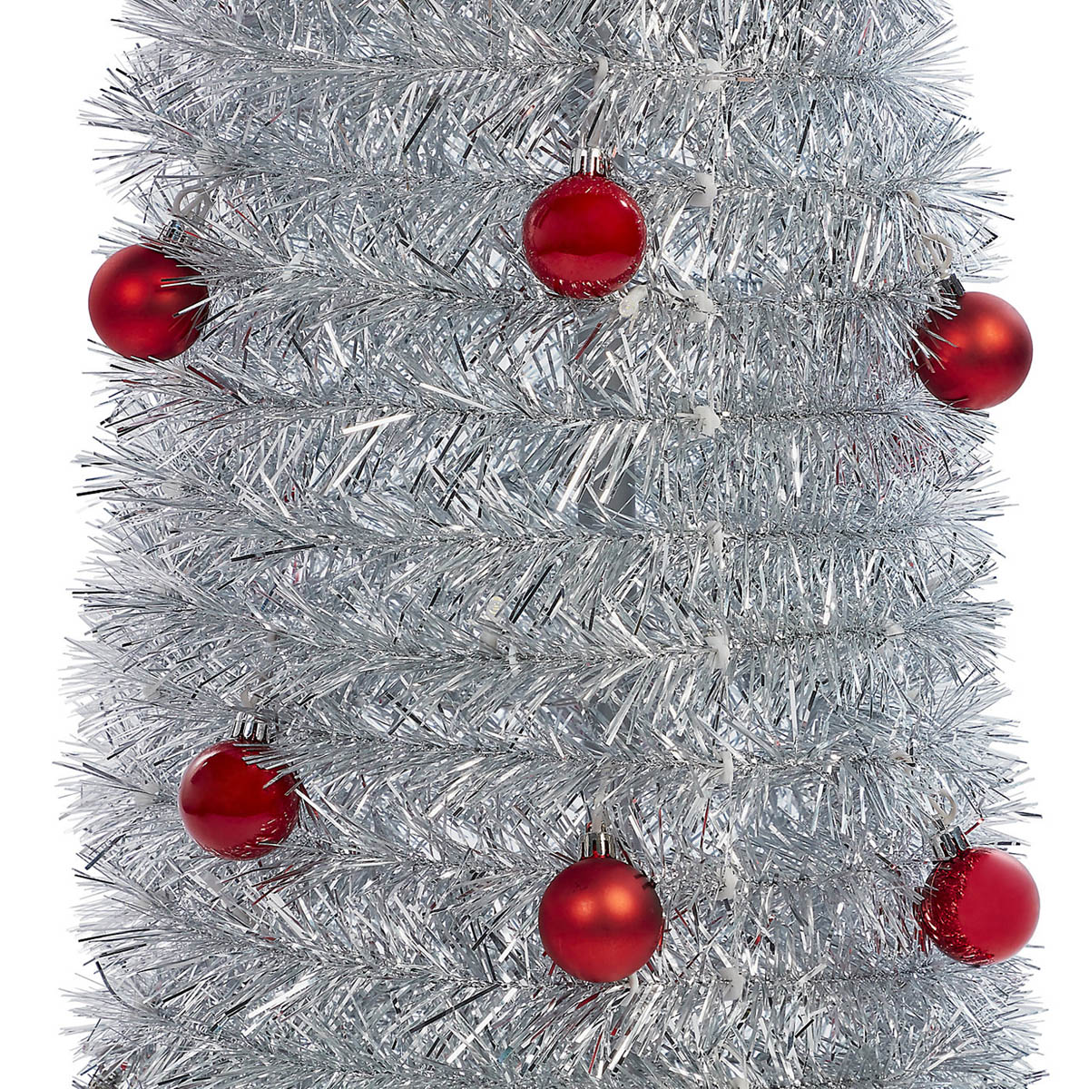 LED Christmas Tree 6ft Silver Pop Up Slim Pre Lit Ice White Baubles Artificial - Image 3