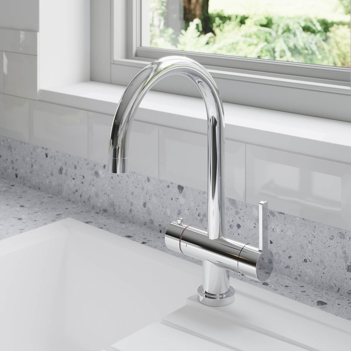 Boiling Water Kitchen Tap Mixer Chrome Double Lever Child Lock Modern Faucet - Image 2