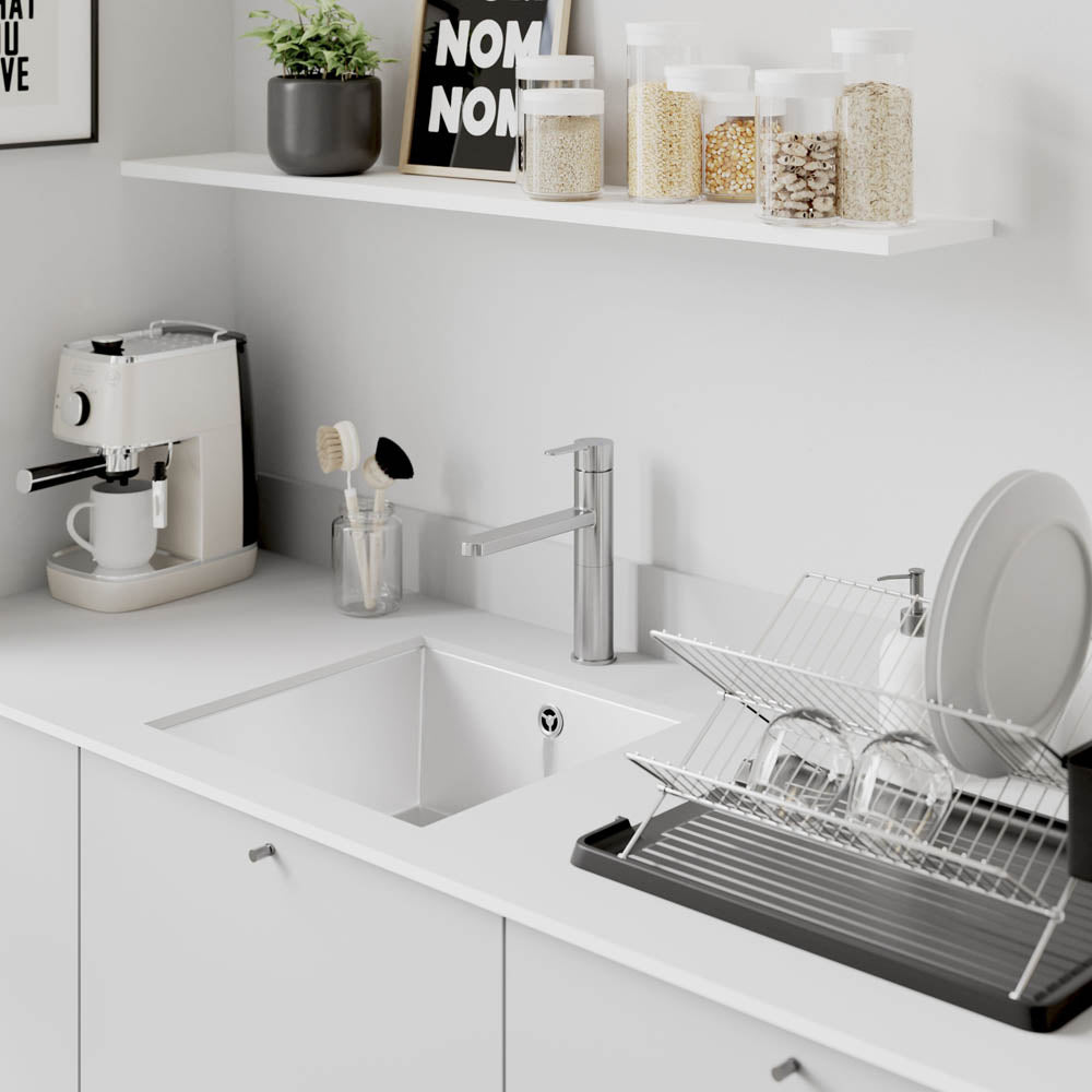 Kitchen Tap Mixer Gloss Stainless Steel Single Lever Swivel Spout Faucet - Image 2