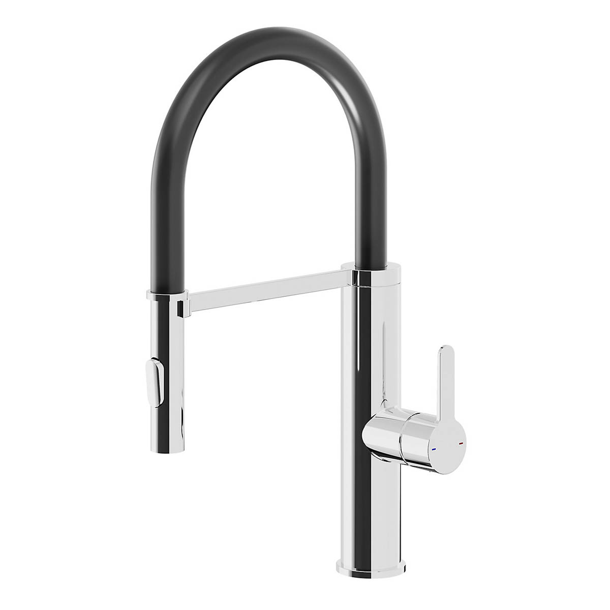 Kitchen Tap Mixer Black Chrome Single Lever Spring Neck Swivel Spout Faucet - Image 1