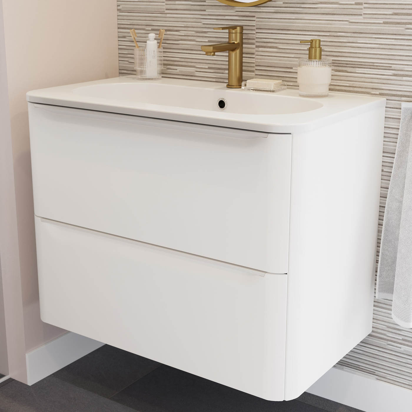 Bathroom Vanity Basin Sink Satin White Rectangular Resin Waste Modern 80.4cm - Image 10