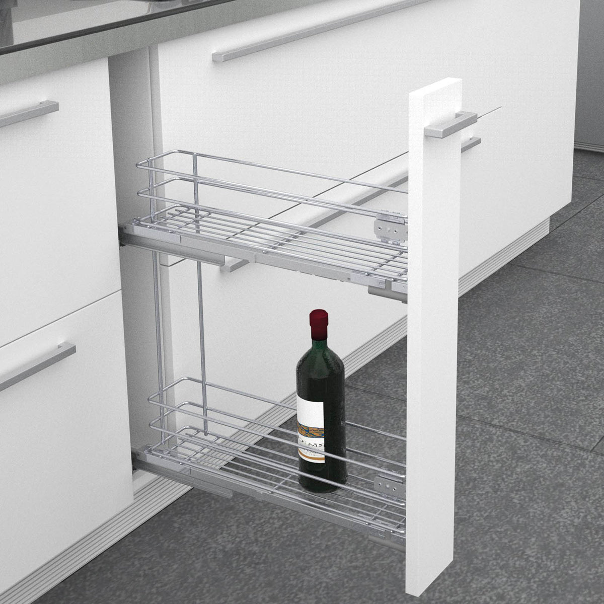 Kitchen Pull Out Storage Baskets For 150mm Cabinet 2 Tiers Silver Soft Close - Image 4