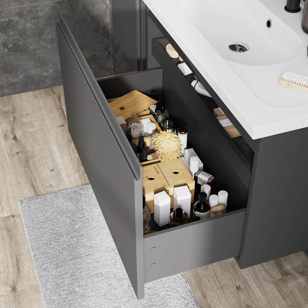 Bathroom Cabinet Levanna Matt Grey Single Wall Mounted Vanity Unit Furniture - Image 2