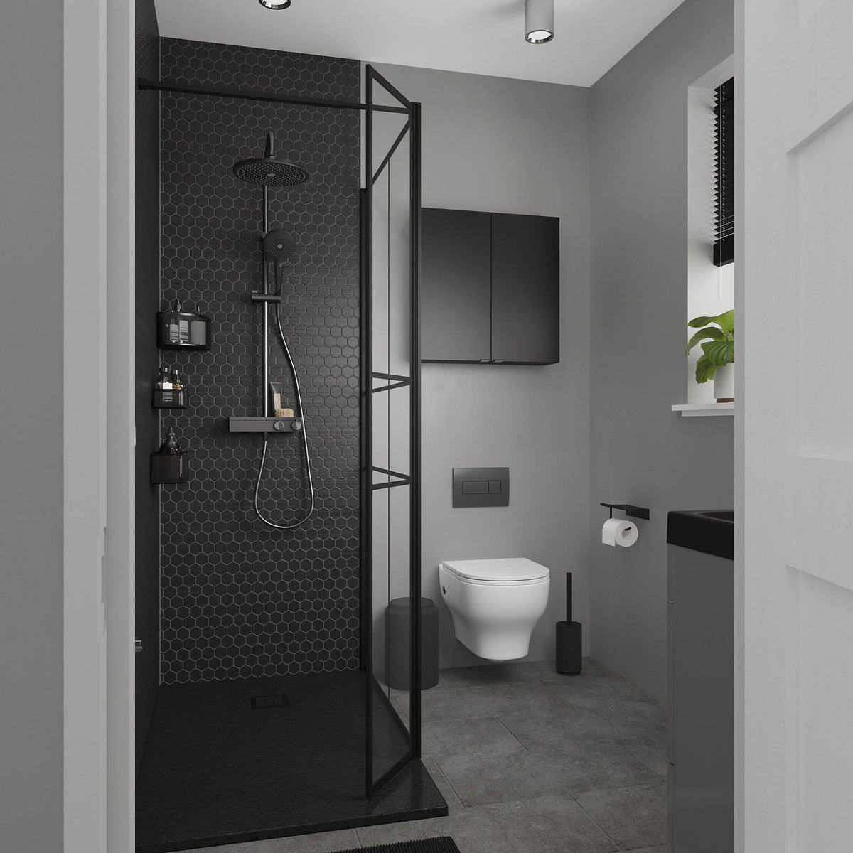 Shower Tray Matt Black 28mm Rectangular Centre Drain Antibacterial Bathroom - Image 2