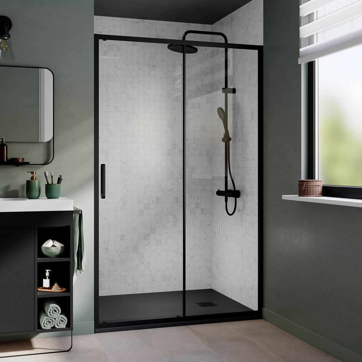 Shower Tray Matt Black 28mm Rectangular Centre Drain Antibacterial Bathroom - Image 9