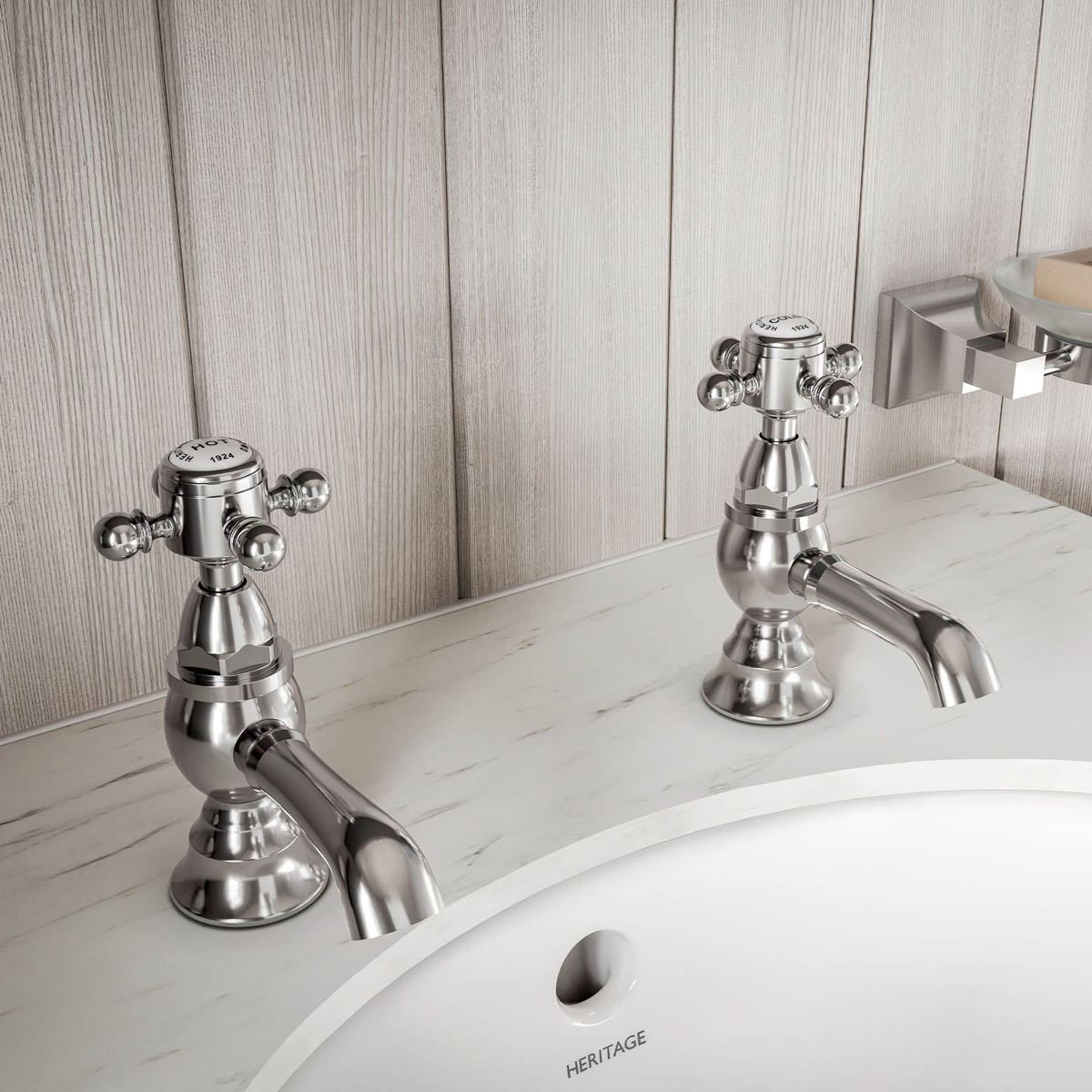 Bathroom Basin Pillar Tap Gloss Chrome ¼ Turn Ceramic Discs Brass Hot Cold Pair - Image 2