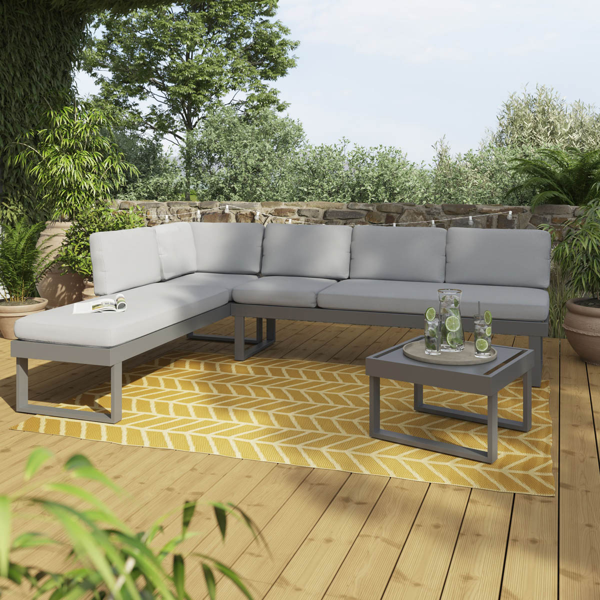 Outdoor Garden Corner Sofa Table Coffee Set 6 Seater Matt Steel Grey Metal - Image 1