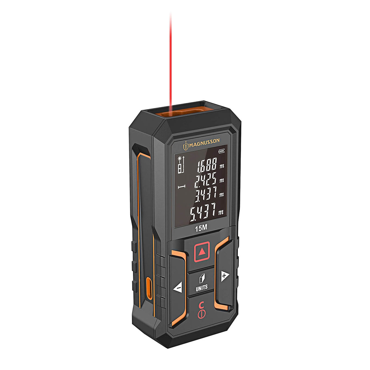 Magnusson Laser Distance Measurer 15m USB Rechargeable IP54 Rangefinder - Image 1