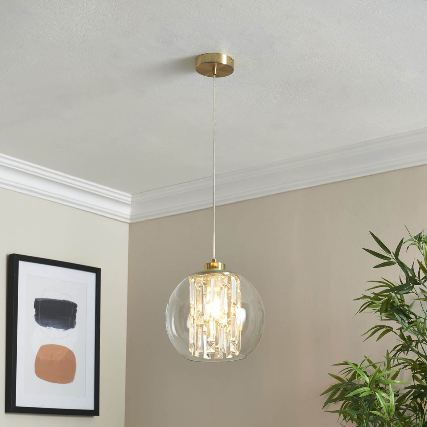 Ceiling Light Gold Clear Glass Shade Dimmable Pendant E27 Adjustable Indoor 15W - Image 2