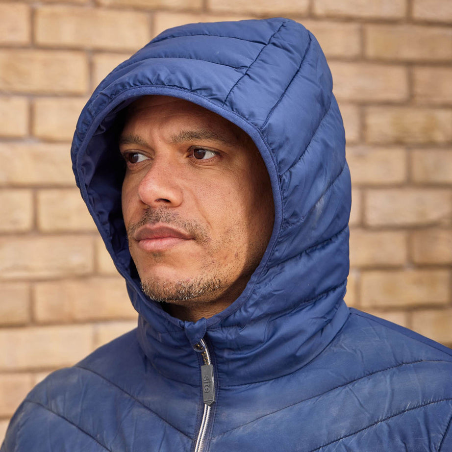 Site Men's Work Jacket Cowles Navy Blue Hooded Zip Pockets Lightweight X Large - Image 4