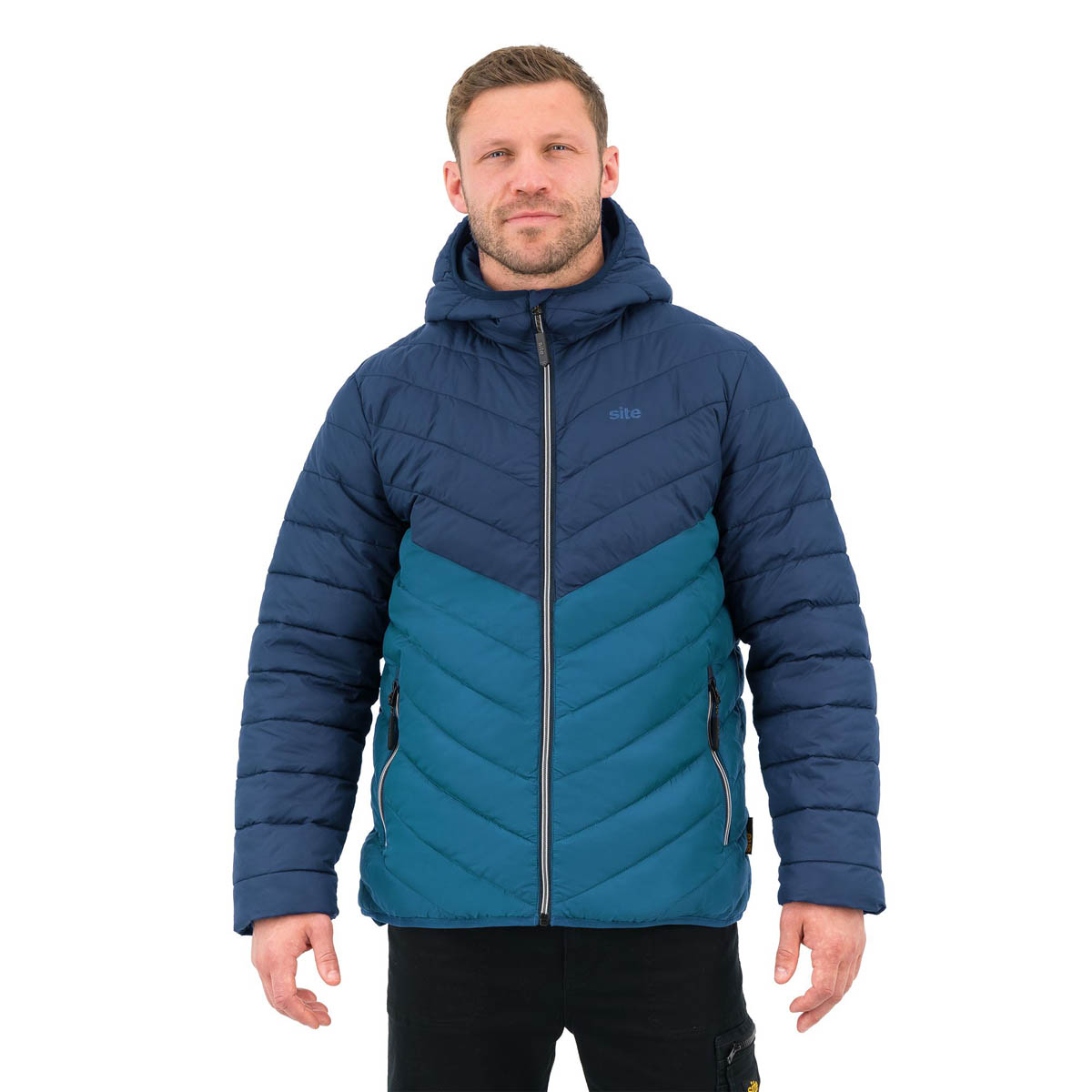 Site Men's Work Jacket Cowles Navy Blue Hooded Zip Pockets Lightweight X Large - Image 6