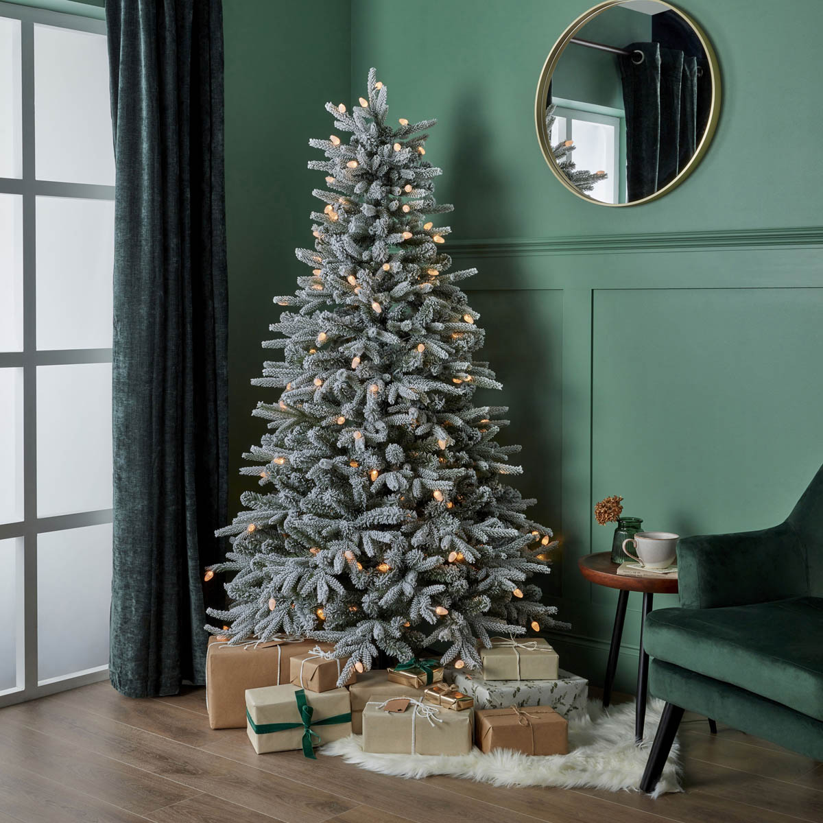 Christmas Tree 6ft Green Artificial LED Pre Lit Warm White Flocked Effect - Image 6
