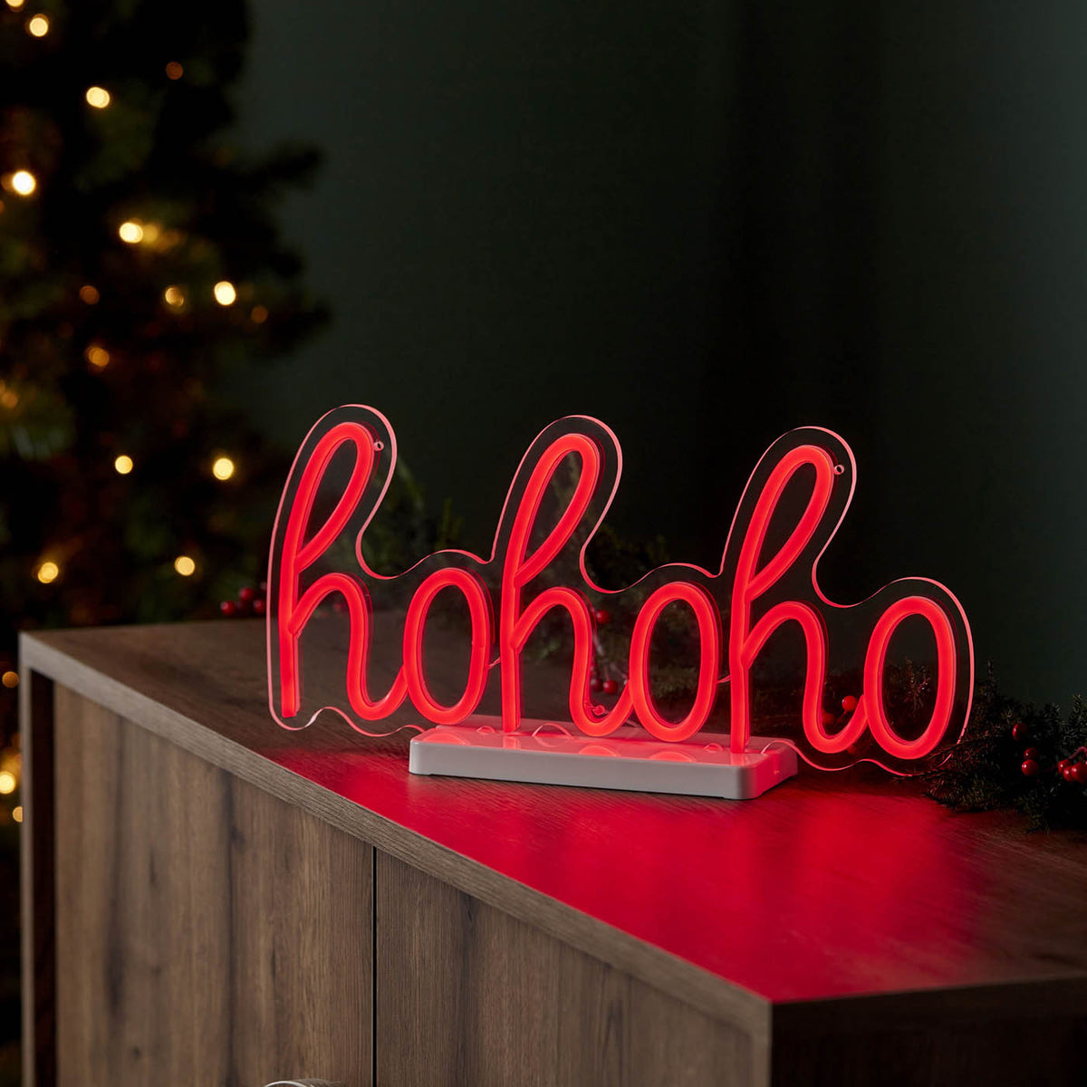 878 Christmas LED Silhouette Hohoho Indoor Pre-lit Red Light Timer Decoration - Image 5