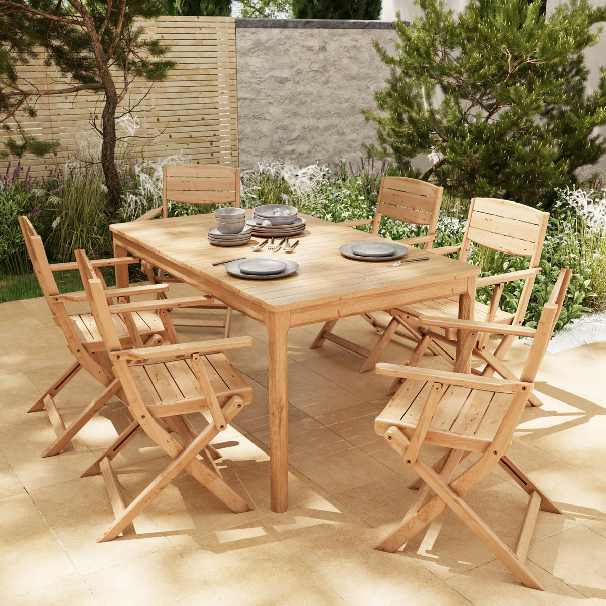 Garden Armchair Natural Wooden Foldable Outdoor Patio Furniture Pack of 2 - Image 9