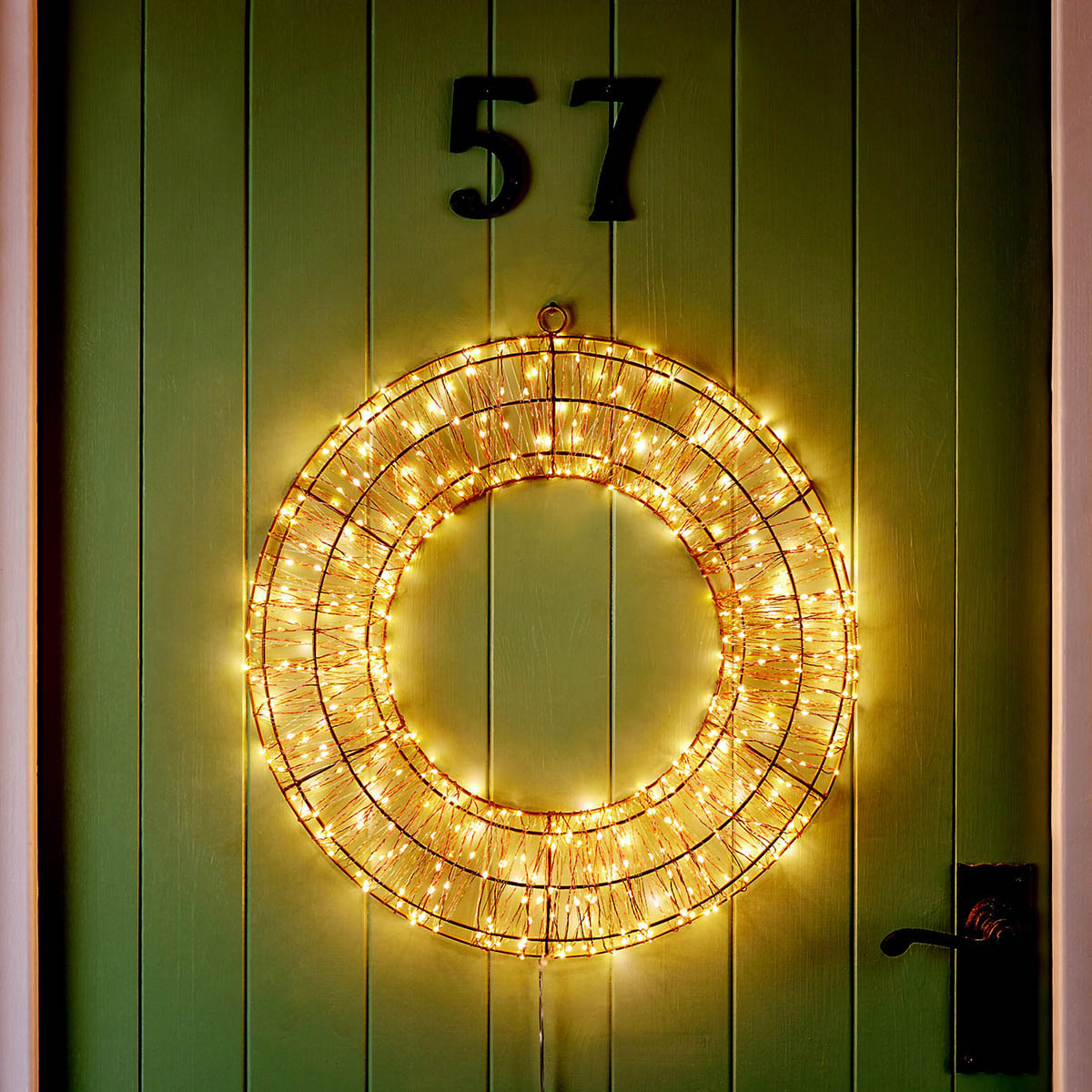 Christmas Wreath Rose Gold Effect LED Illuminated Round Warm White Outdoor 45cm - Image 1