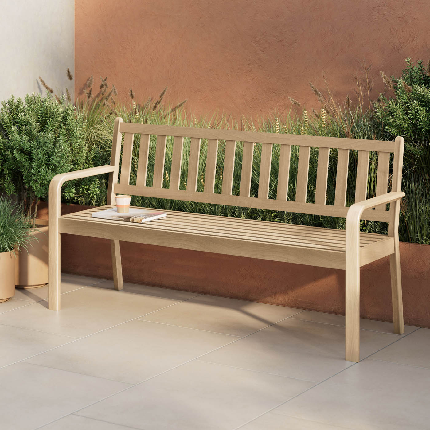 GoodHome Garden Bench 3 seater Natural Wooden Riveo (W)163cm (H)89cm - Image 2