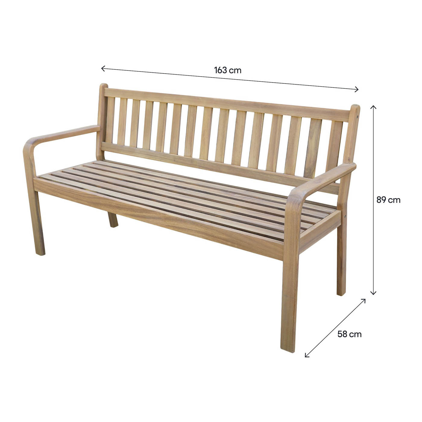 GoodHome Garden Bench 3 seater Natural Wooden Riveo (W)163cm (H)89cm - Image 4