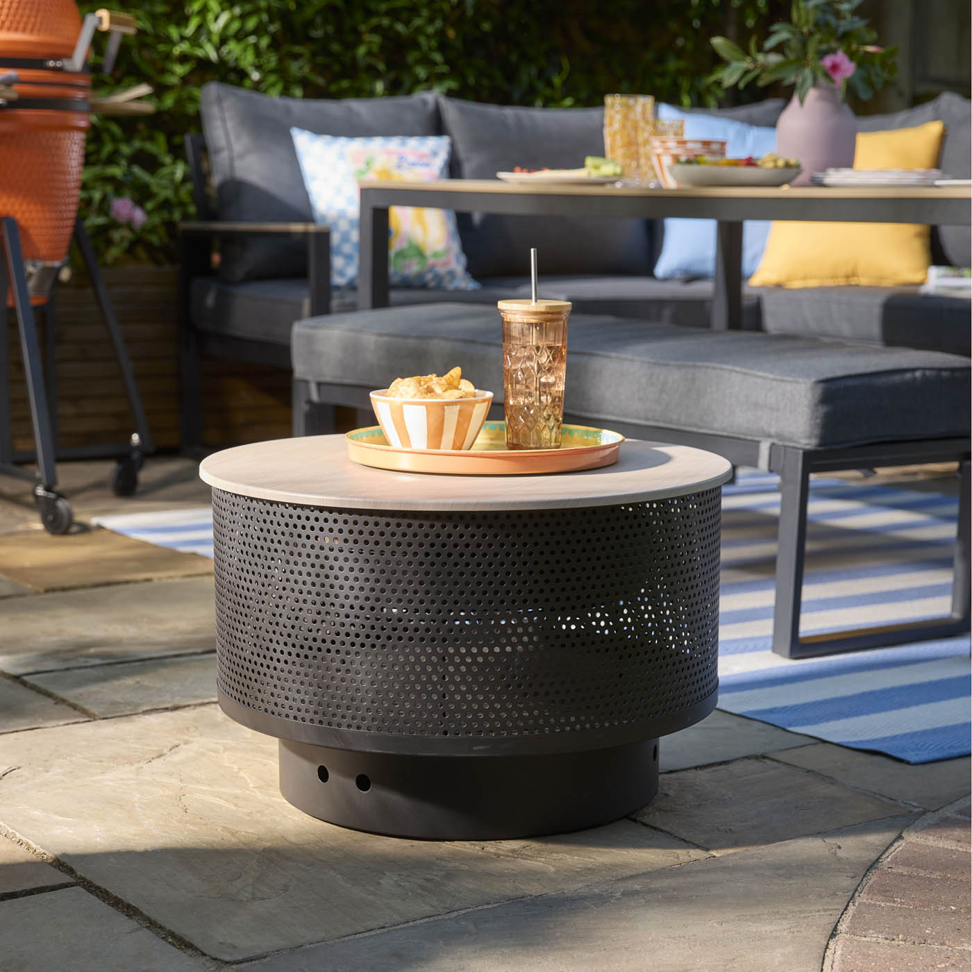 Firepit Table Steel Matt Black Round Durable Outdoor Garden Heating (Dia)61 cm - Image 2