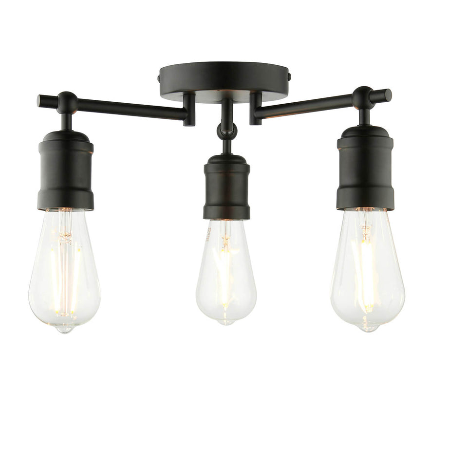 LED Ceiling Light Bathroom 3 Way Matt Steel Black E27 Dimmable Indoor IP44 - Image 3