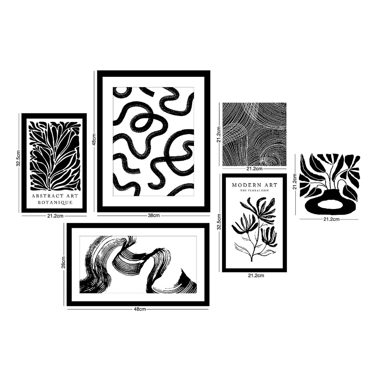 Arthouse Canvas Wall Art Set of 6 Monochrome Black White 48cm - Image 4