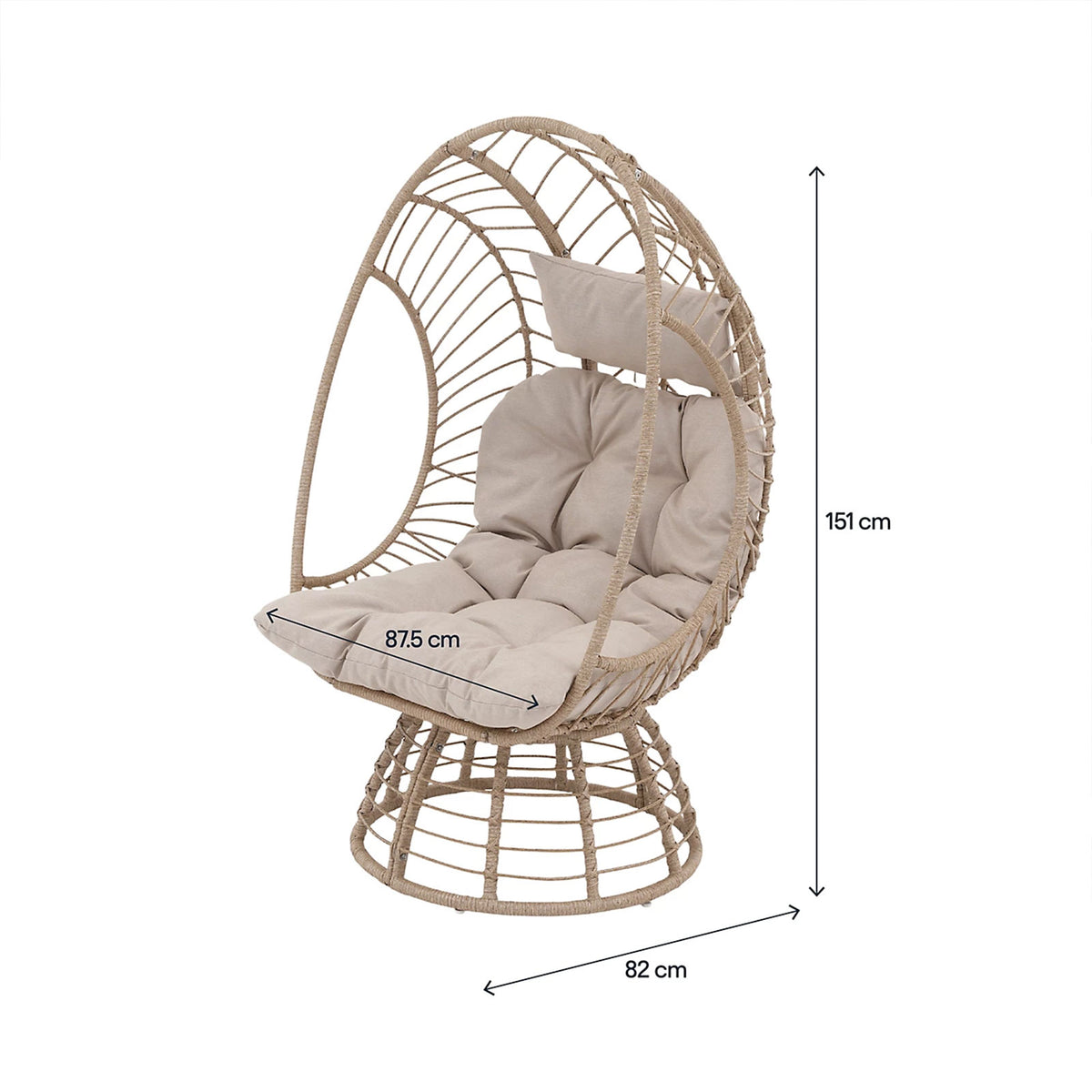 GoodHome Omalos Hanging Egg Chair Beige Rattan Effect Garden Seat - Image 7