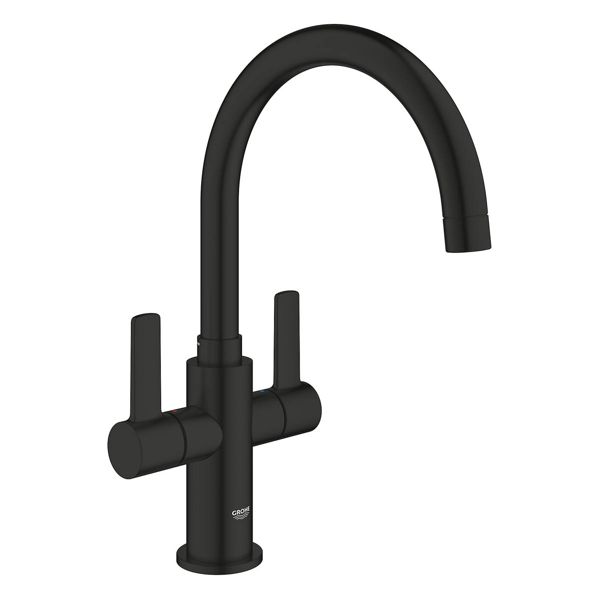 Grohe Kitchen Tap Mixer Matt Black Dual Lever Swivel Spout Contemporary Faucet - Image 1