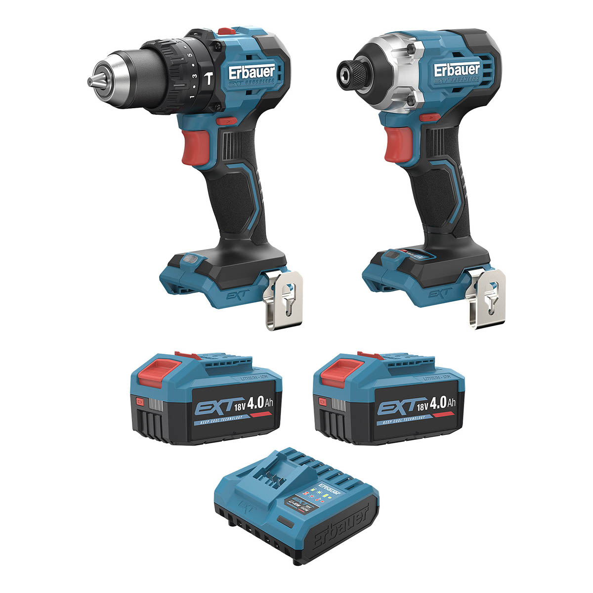 Erbauer Combi Drill Impact Driver Set 18V 2x4Ah Li-ion ERI1092COM/ERI1093IPD - Image 1