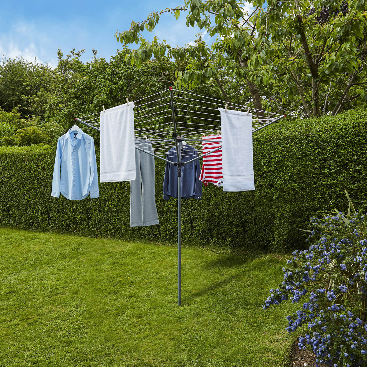 Clothes Airer Rotary Laundry Dryer Rack 4 Arm Grey Steel Outdoor Durable 50m - Image 2