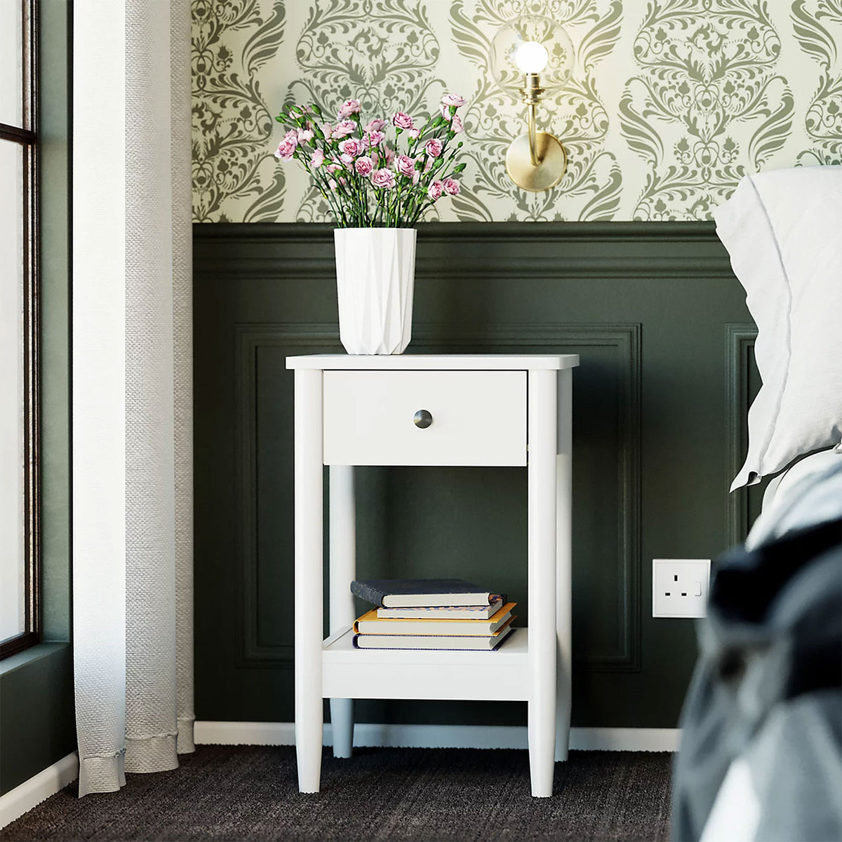 Flexi Storage Bedside Chest White Painted 1 Drawer MDF 55x35x35cm - Image 4