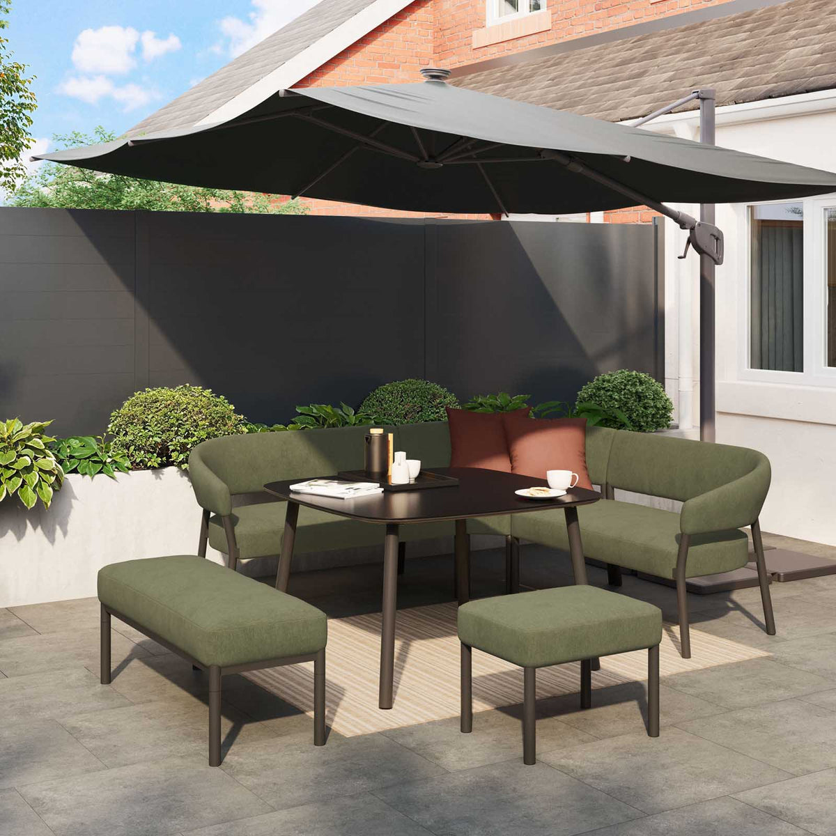 Garden Furniture Dining Set Green Metal 8 Seater Table Bench Sofa Stool Patio - Image 1