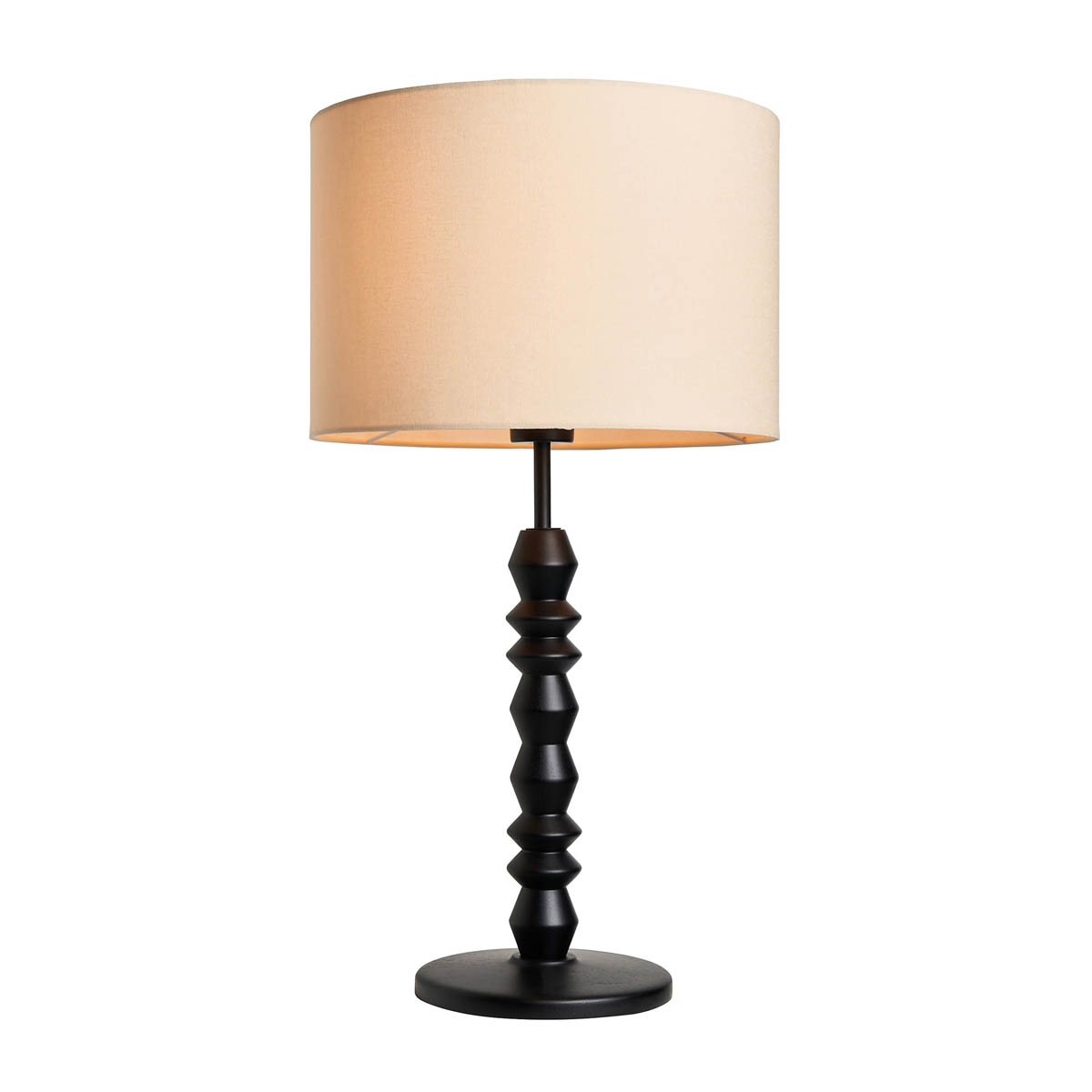 Inlight Table Lamp Spindle Black Wood Effect Natural Fabric Round Contemporary - Image 3