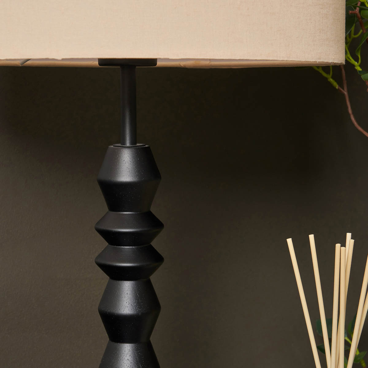 Inlight Table Lamp Spindle Black Wood Effect Natural Fabric Round Contemporary - Image 9