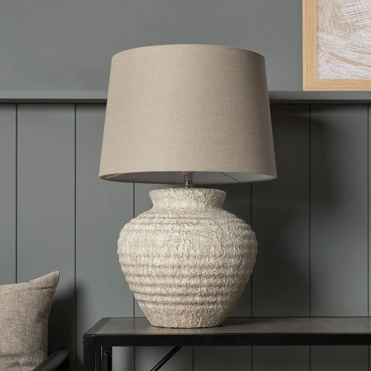 Inlight Table Lamp Textured Base Matt Sand Effect Round Bedside Living Room - Image 7