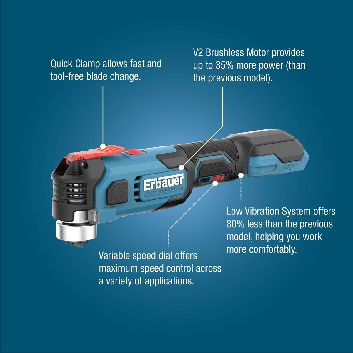 Erbauer Cordless Multi tool 18V EXT Keep Cool Brushless V2 ERI1080MLT Bare Body - Image 2