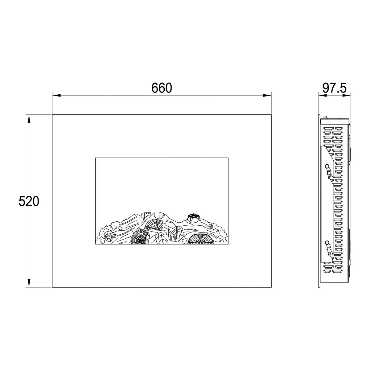 Electric Fire 1.8kW Steel Tempered Glass Wall Mounted Fireplace Heater LED Flame - Image 3