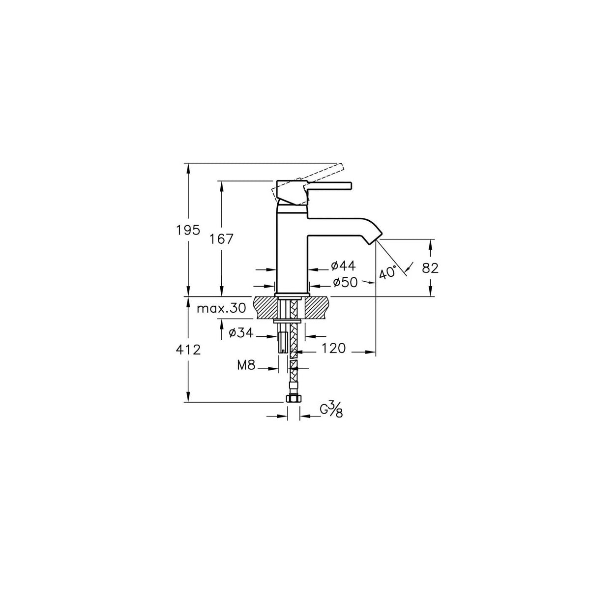 VitrA Basin Mixer Tap Minimax S Chrome Single Lever Brass Bathroom - Image 3