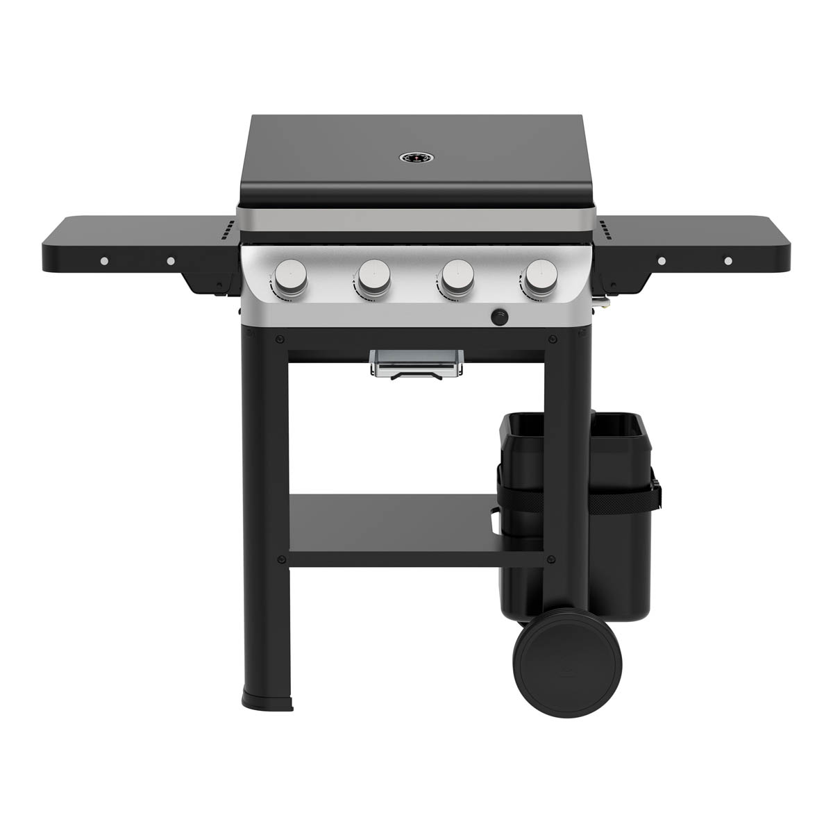 Gas BBQ 4 Burner Black Barbecue Portable Durable Grill 2 Side Tables Wheeled - Image 2