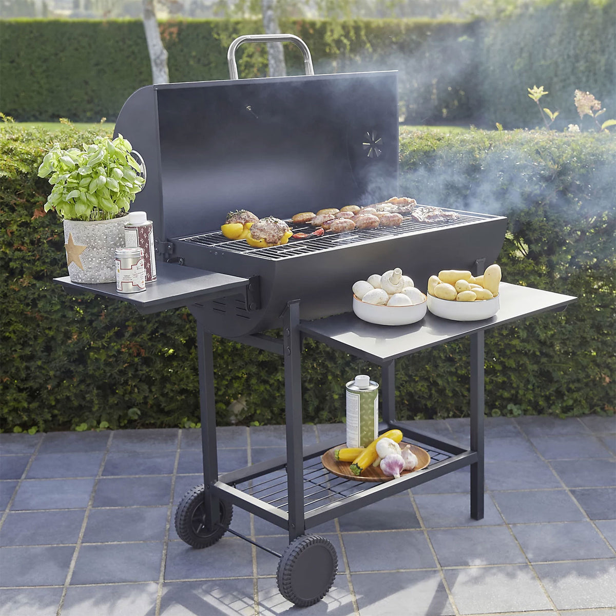 Griffin Black Charcoal Barbecue Rectangle Garden BBQ Grill Trolley Portable - Image 3