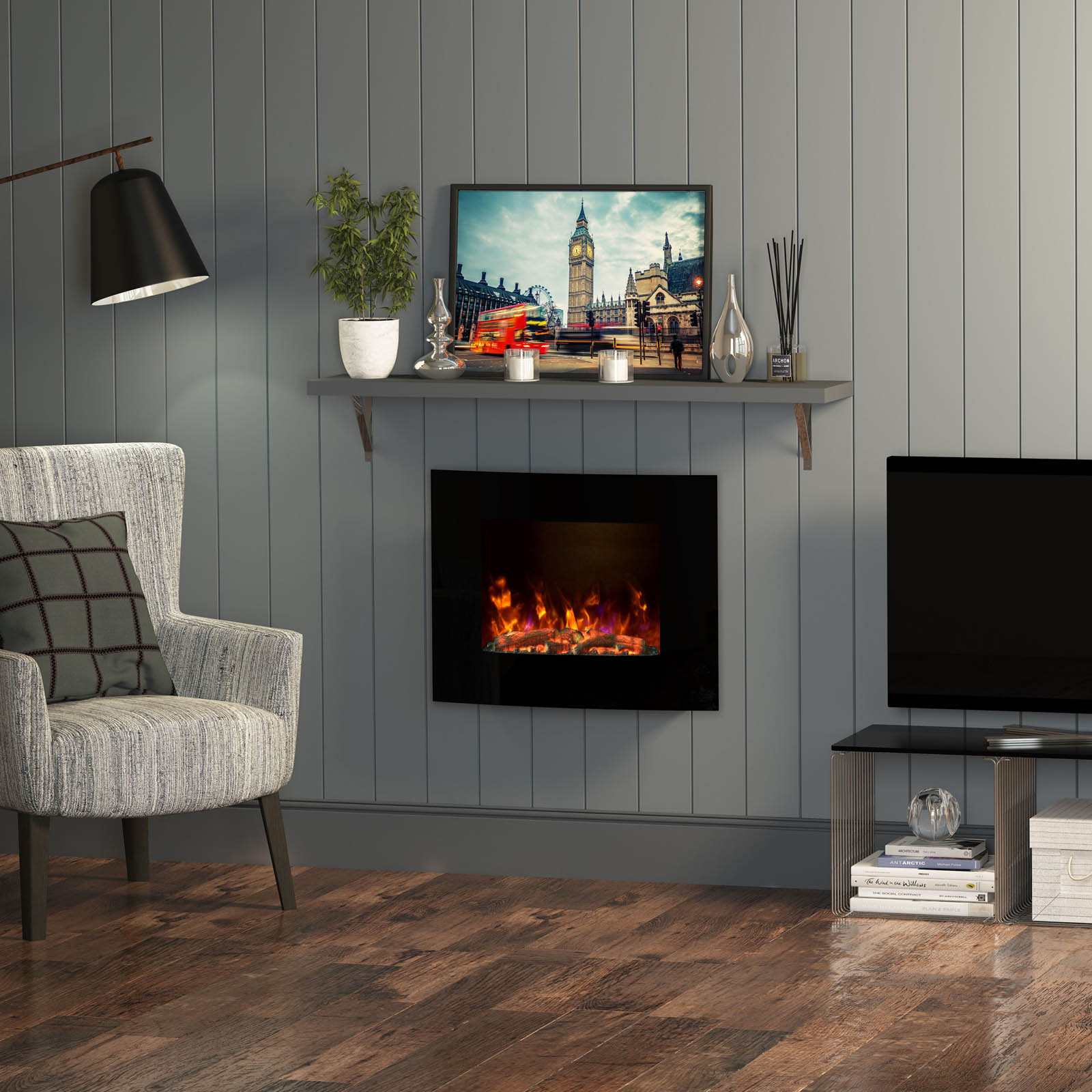 Be Modern Quattro 2kW Gloss Black Glass effect Wall-mounted Fire (H)55.5cm (W)64cm - Image 4