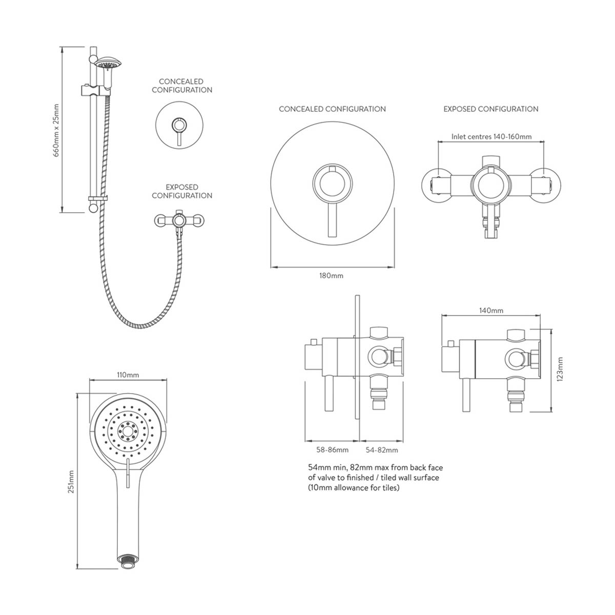 Mixer Shower Chrome Exposed Concealed Valve 3 Spray Patterns Round Head Modern - Image 3