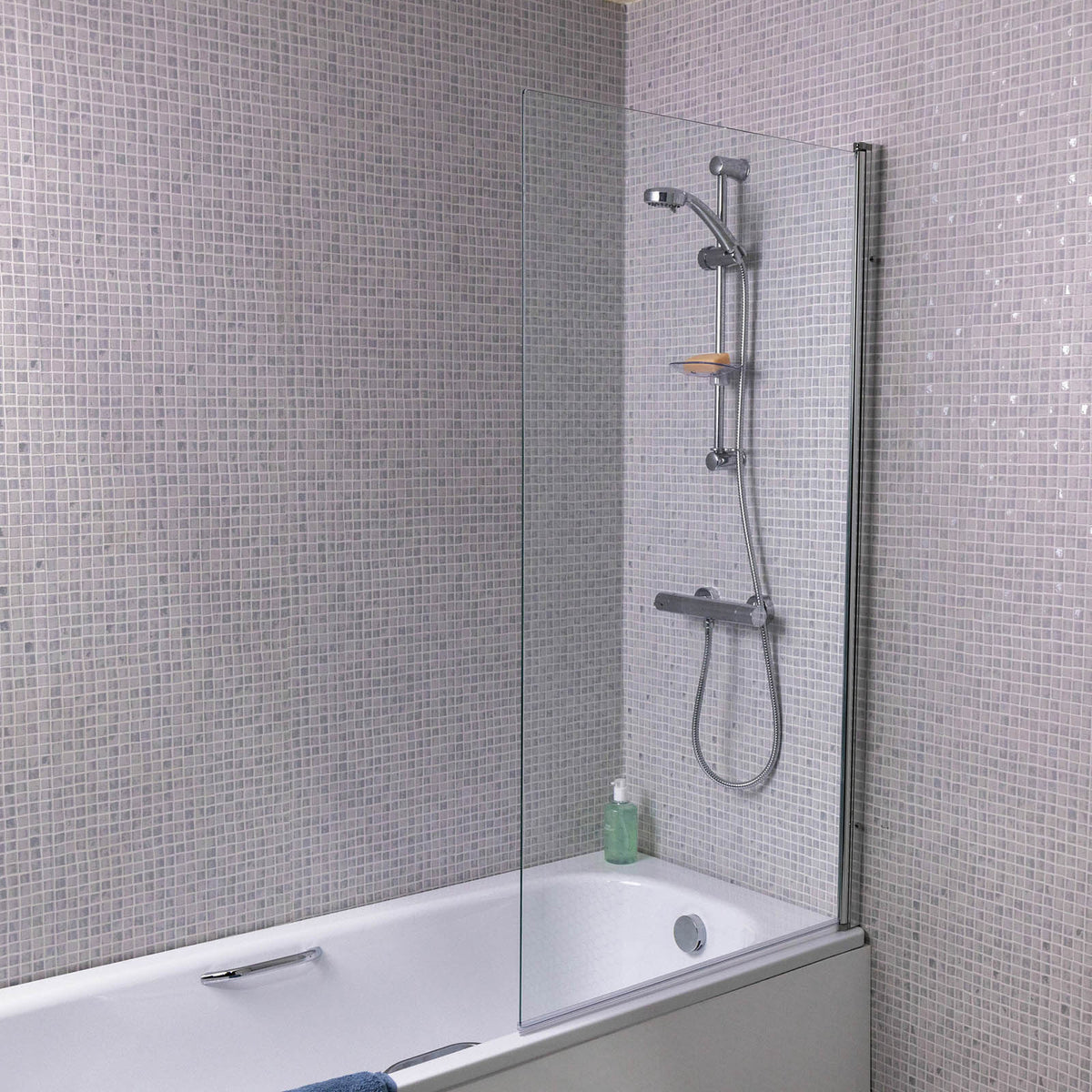 Bath Shower Screen Straight Chrome Tempered Glass Frameless Bathroom W78xH140cm - Image 8