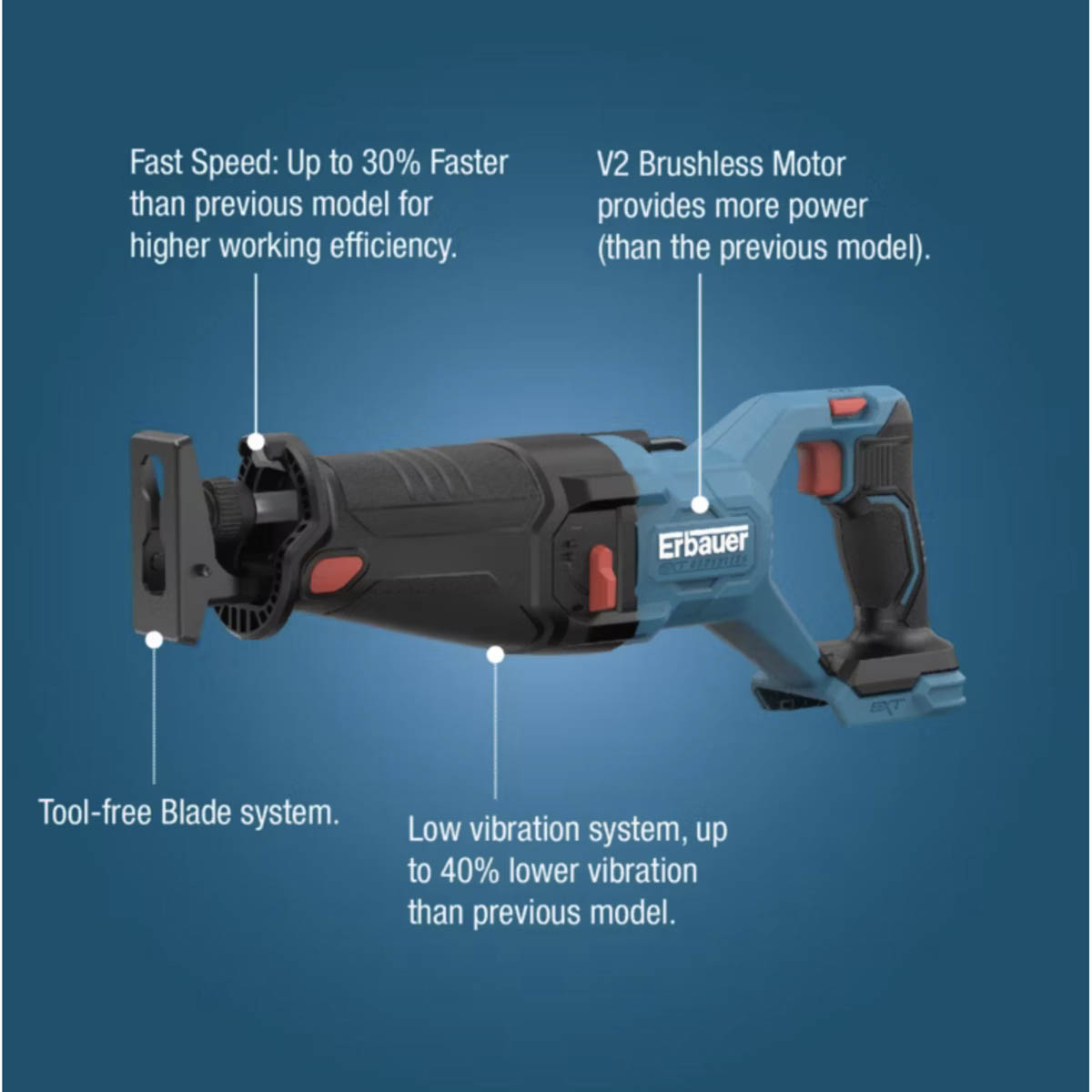 Erbauer Reciprocating Saw G2 18V Powerful LED Work Light Compact Body Only - Image 4