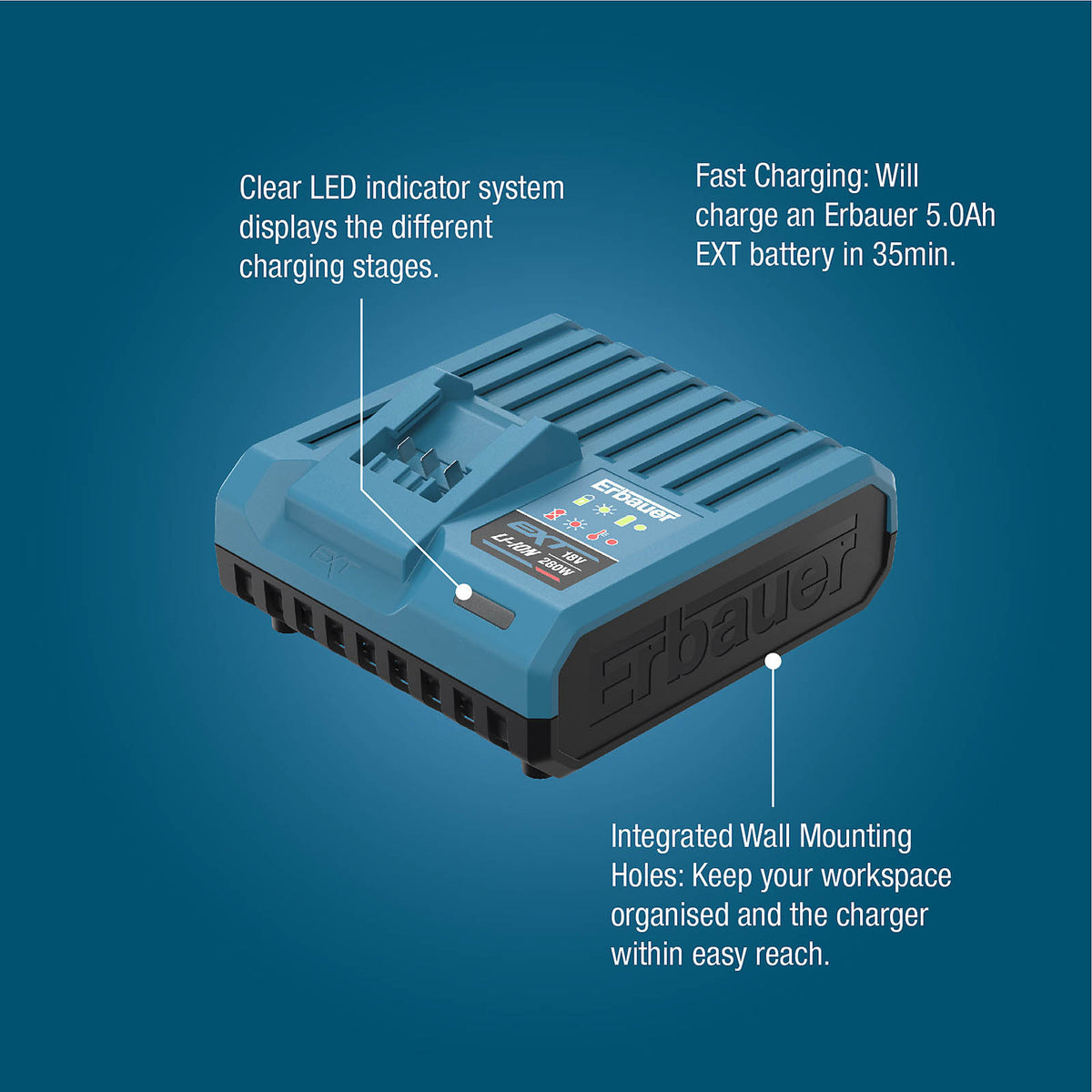 Erbauer Battery Charger EXT 11.5A Li-ion Fast Charging Compact Portable - Image 2