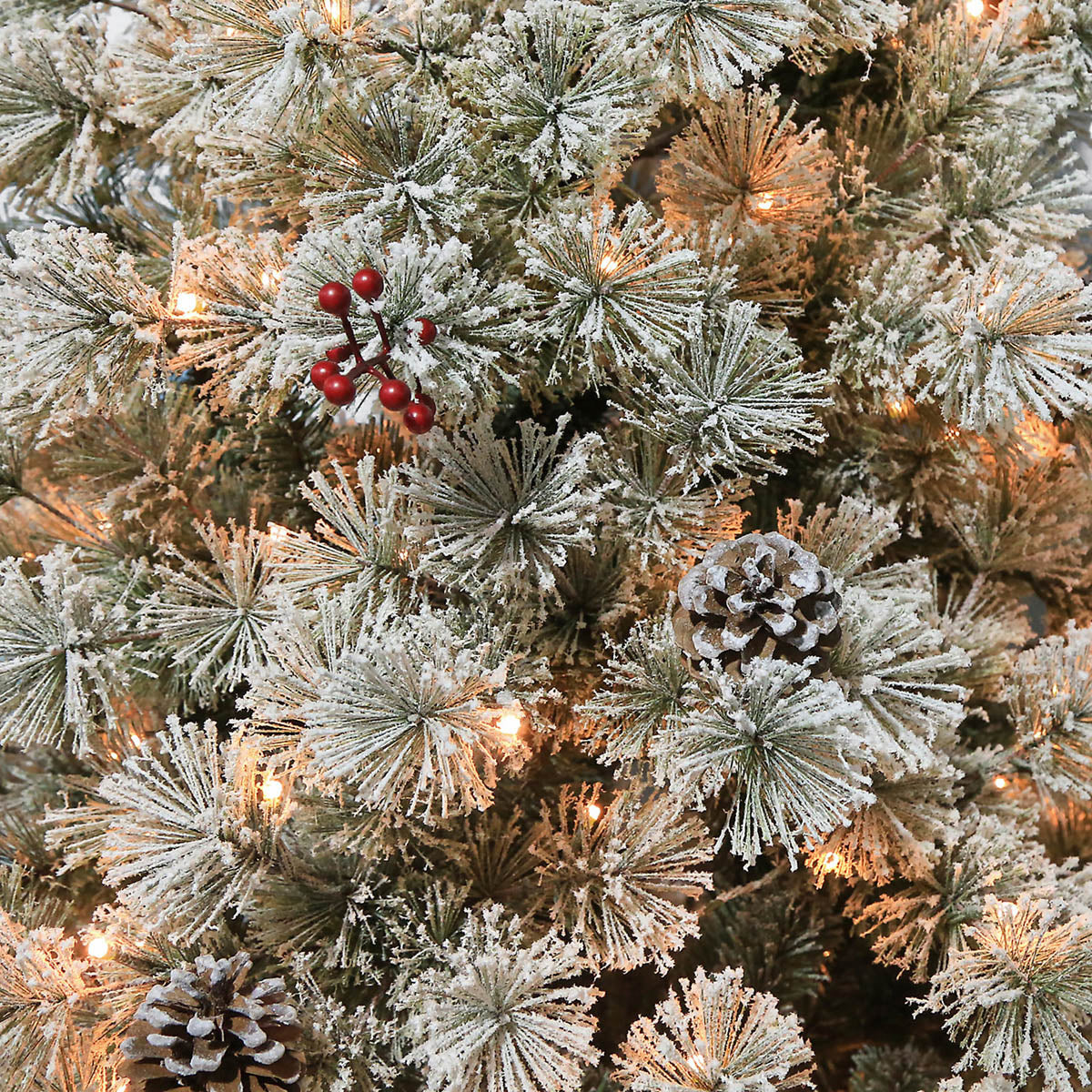 Christmas Tree Artificial Pre-Lit Warm White LED Berries Pine Cones Green 7.6ft - Image 2