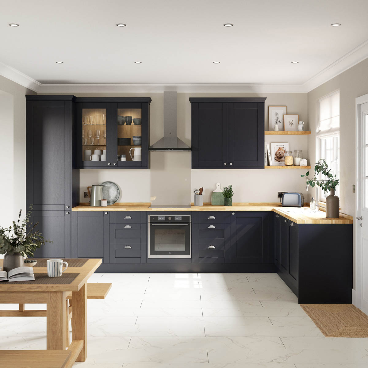 Alpinia Kitchen Cabinet Wall Door Tall Matt Midnight Navy Wood Effect W150 H895 - Image 3
