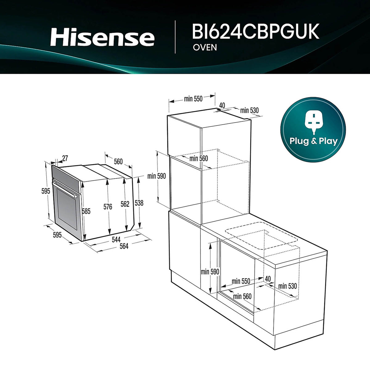 Hisense Built-In Single Electric Oven 77L Fan Catalytic Black BI624CBPGUK - Image 8
